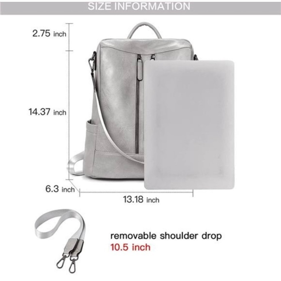 WOMEN Backpack-Purse Leather Grey - Picture 2 of 8